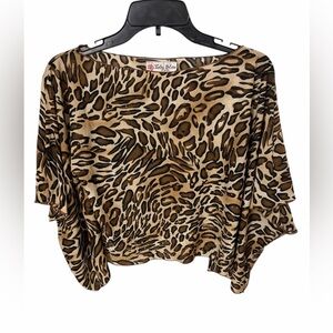 Lily’s Bleu Leopard Print Batwing Top Sheer Flowy One Size Made USA
